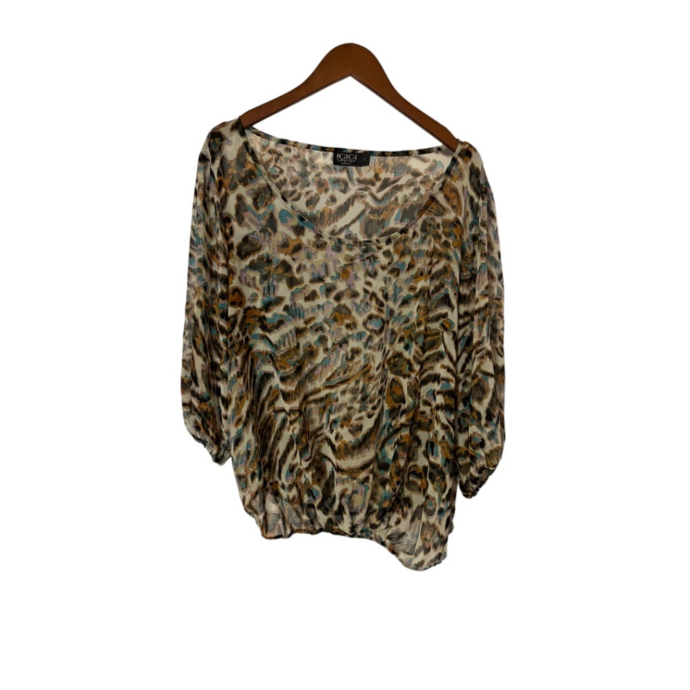 Igigi Plus Size Multi-Colored Leopard Print Sheet Elastic Waist Blouse Size 12